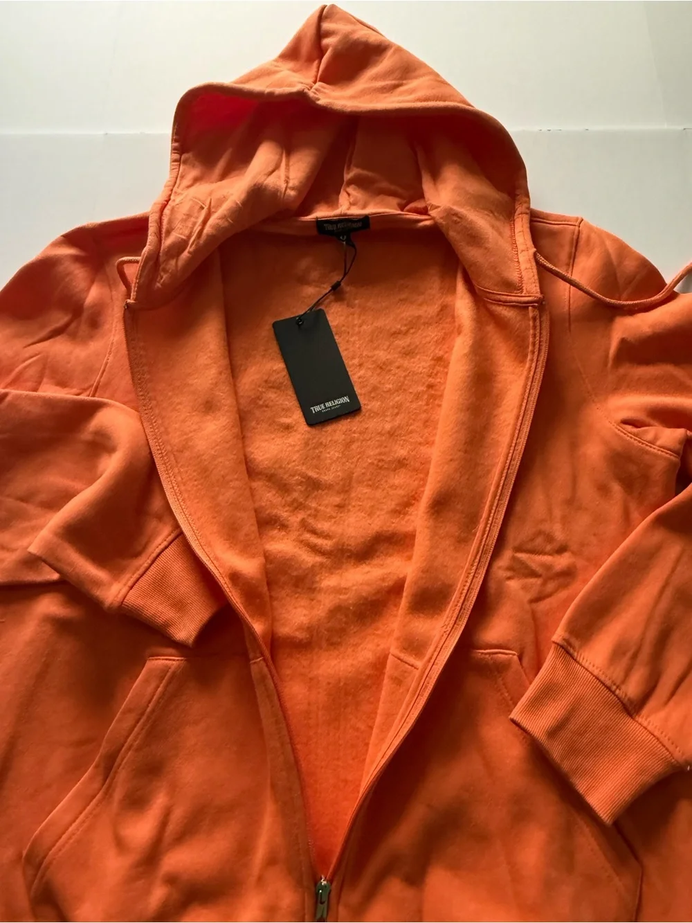 TRUE RELIGION Dome Zip Hoodie  Papaya Orange Mens Size Large RETAIL $119 NWT